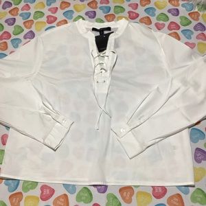 Marc NY Women’s White Long Sleeve Shirt with Lace up drawstrings